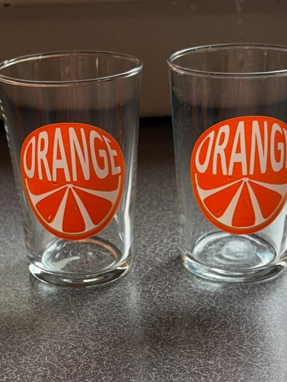 Retro Vintage 1970’s Clear Glass 6oz Tumbler with Orange Graphic - Set of 4 - Picture 2 of 6
